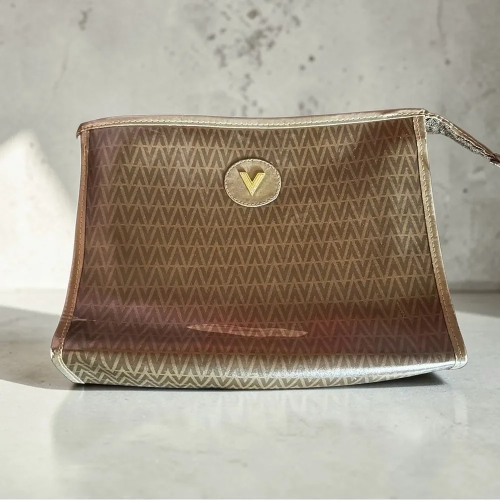 Vintage Mario Valentino PVC/Leather Brown Women's clutch Bag.
